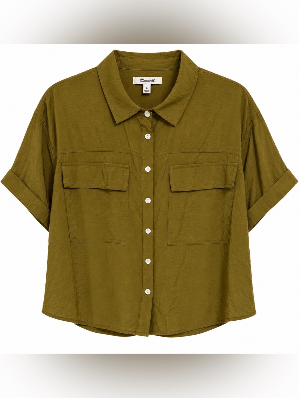 Madewell Cropped Button Front Utility Shirt Olive Green Size L